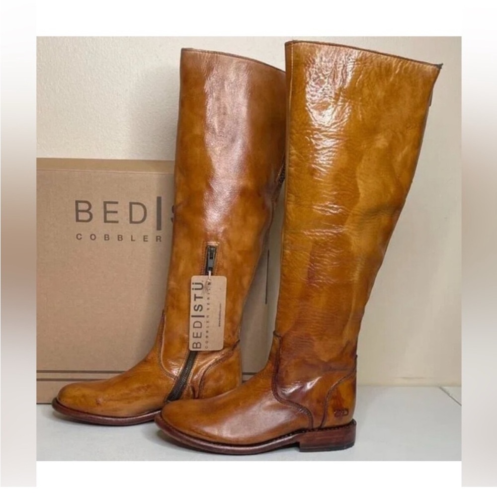 BED|STU NWT beautiful Tess Windsor Tan Glaze Distressed Tall Riding Boot - Picture 3 of 10